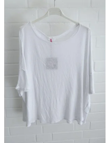 Weißes kurzarm Shirt mit offenen Stoffkanten in kastigem Schnitt