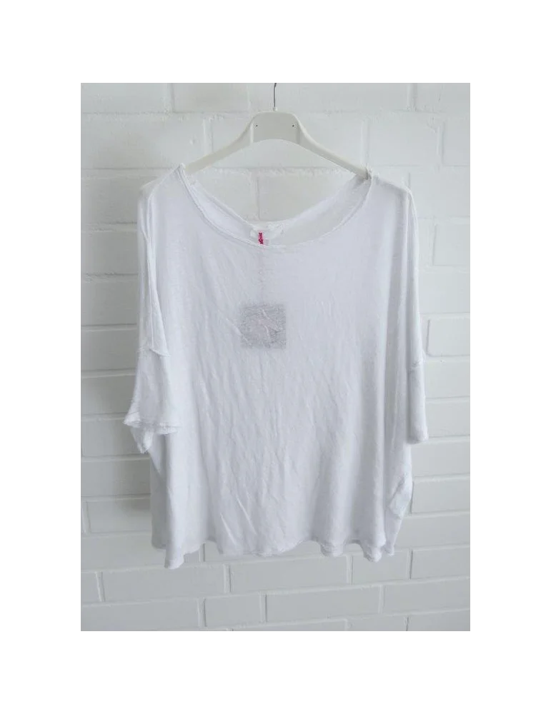 Weißes kurzarm Shirt mit offenen Stoffkanten in kastigem Schnitt