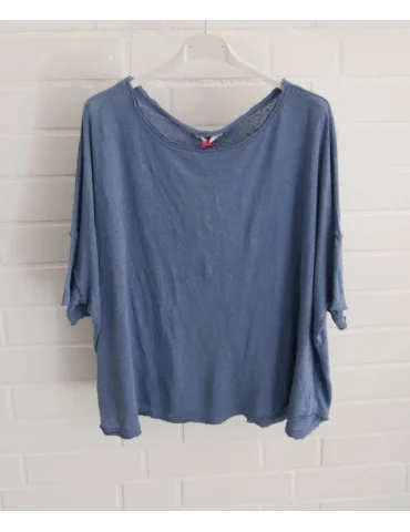 Jeansblaues kurzarm Shirt aus Leinen kastig geschnitten