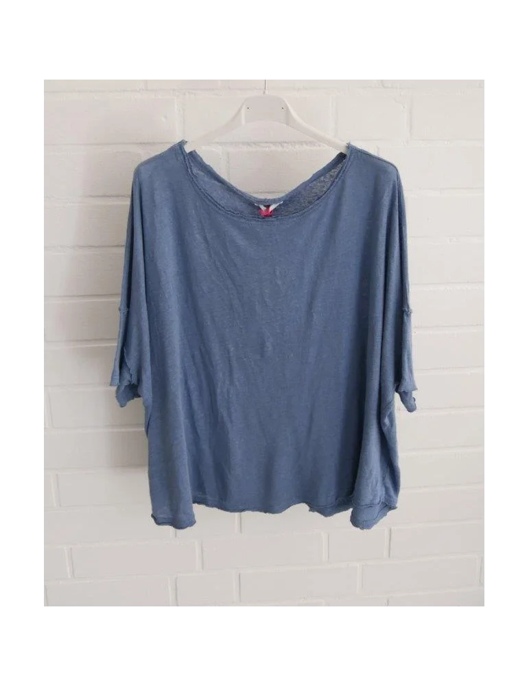 Jeansblaues kurzarm Shirt aus Leinen kastig geschnitten