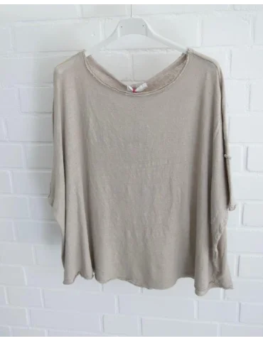 Beiges kurzarm Shirt aus Leinen in kastiger Form