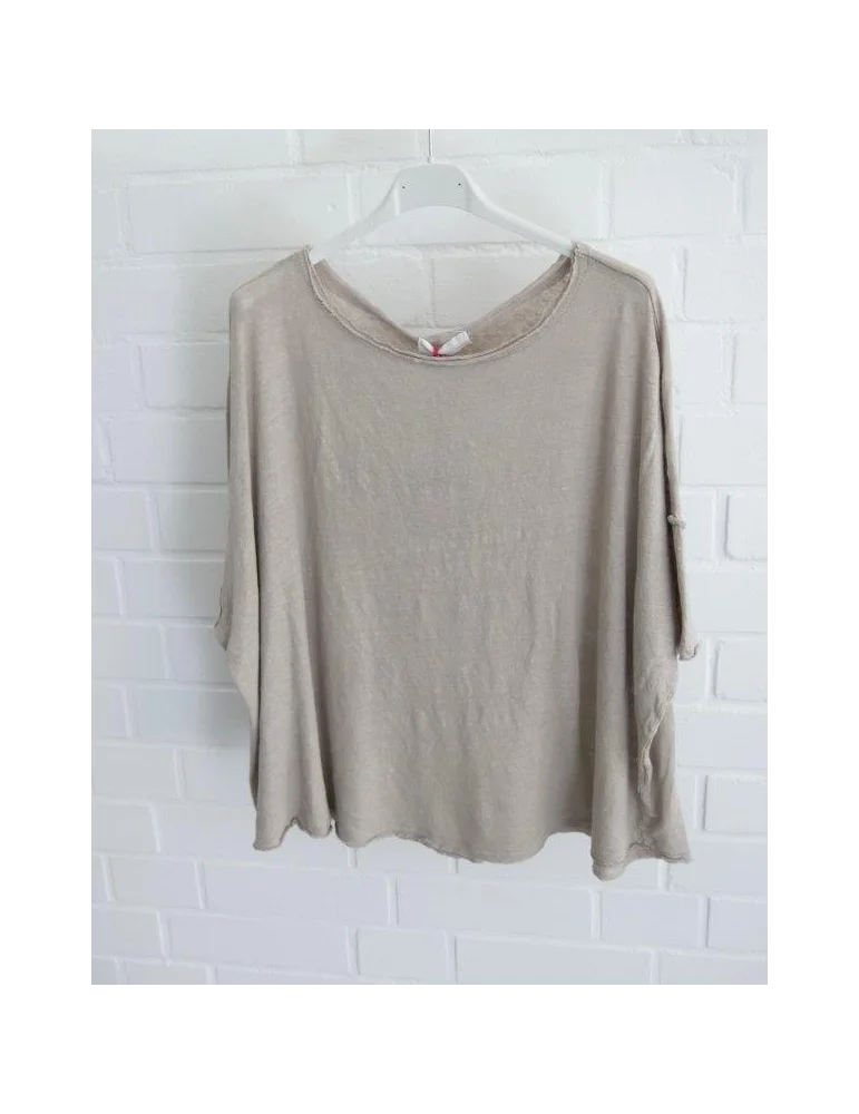 Beiges kurzarm Shirt aus Leinen in kastiger Form