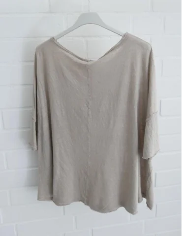 Rückansicht Beiges kurzarm Shirt aus Leinen in kastiger Form