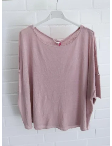 Rosefarbenes kurzarm Shirt aus Leinen in kastiger Form