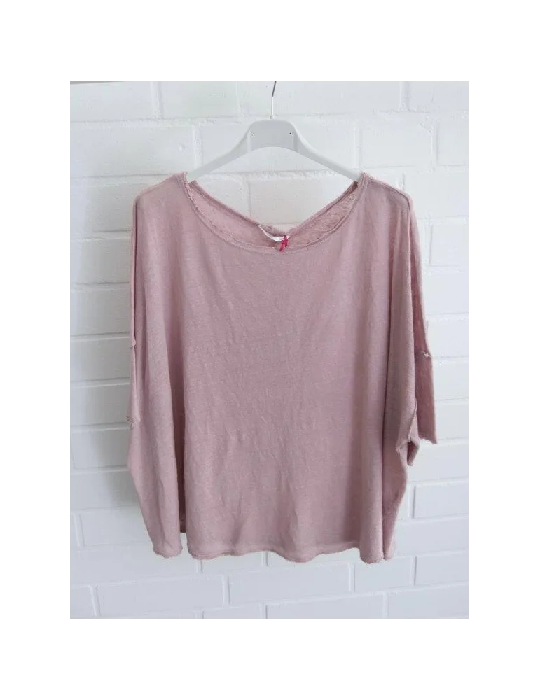 Rosefarbenes kurzarm Shirt aus Leinen in kastiger Form