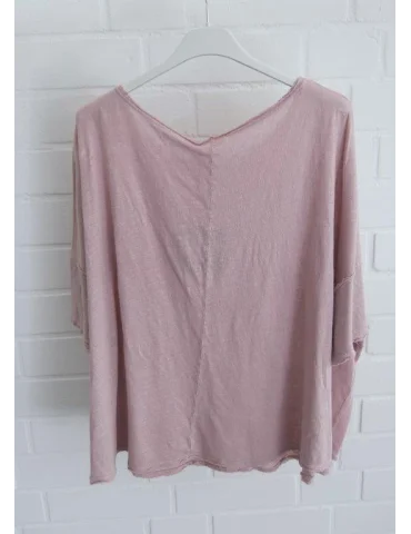 Rückansicht Rosefarbenes kurzarm Shirt aus Leinen in kastiger Form