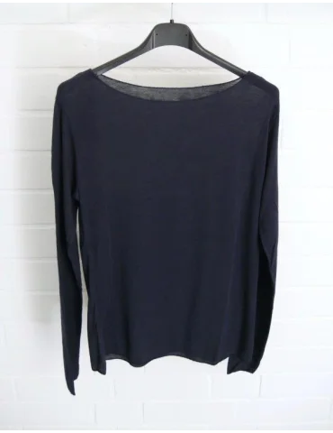 Dunkelblaues enges Longsleeve mit Kaschmir und Rundhalsausschnitt