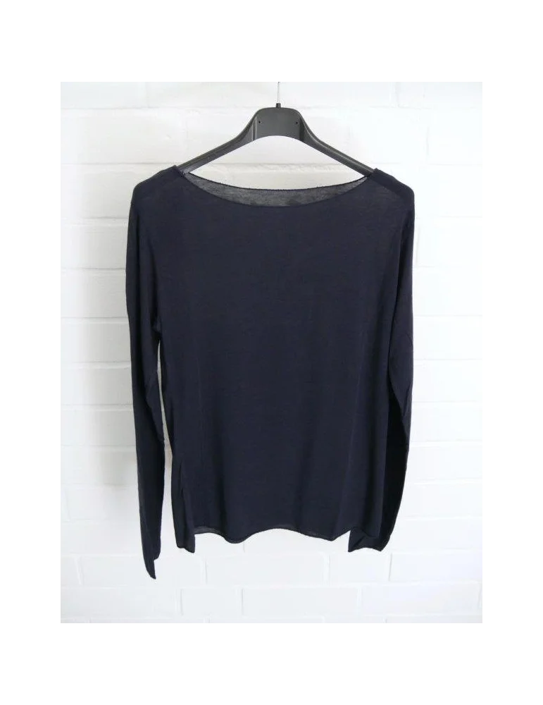 Dunkelblaues enges Longsleeve mit Kaschmir und Rundhalsausschnitt