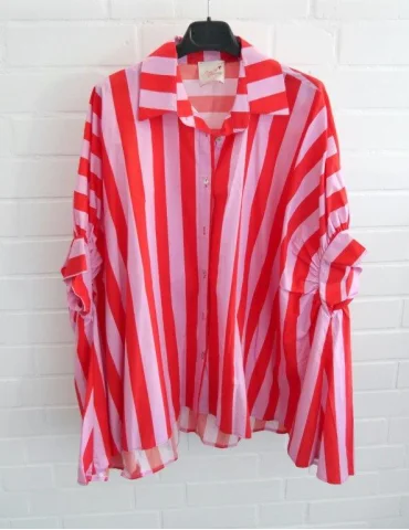 Ärmellose Streifenbluse für Damen in rot rose Oversize geschnitten