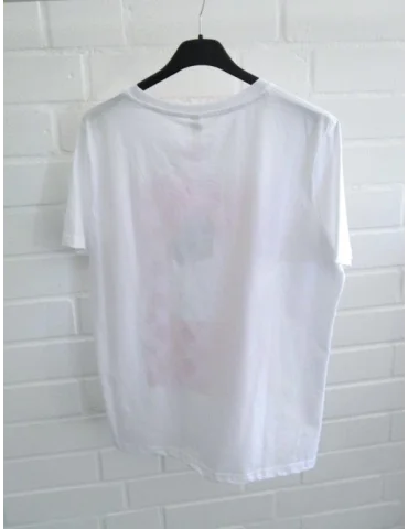 Rückansicht Weißes Damen T-Shirt mit pink-rotem Punkte-Print und goldenem Schriftzug "It's Time to Shine"