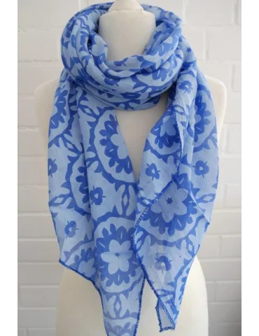 Schal Tuch Loop Made in Italy Seide Baumwolle royalblau Muster S 286
