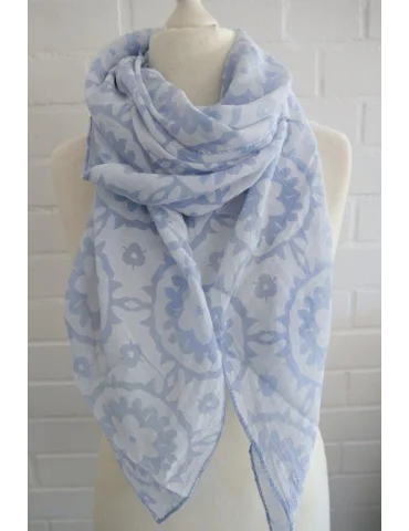 Schal Tuch Loop Made in Italy Seide Baumwolle hellblau bleu Muster S 286