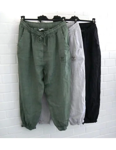 Xuna Damen Hose 100% Leinen dunkelblau marine...