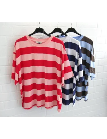 Kastiges Damen Shirt kurzarm rose rot Streifen...