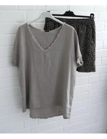 Damen Jersey Shorts Kurze Hose taupe schwarz...