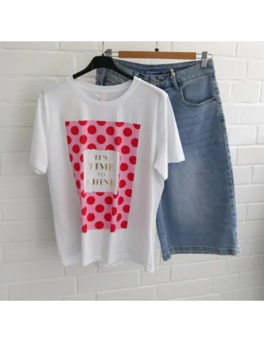 ESViViD Damen T- Shirt kurzarm weiß rose rot...