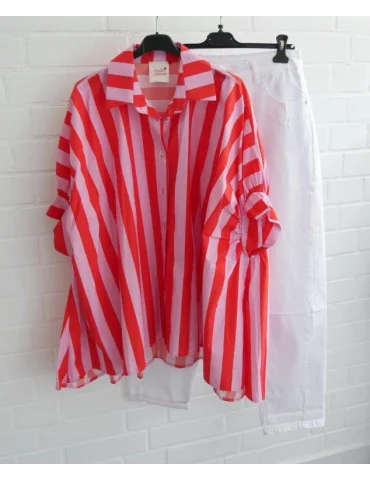 Ärmellose Oversize Damen Bluse rot rose...
