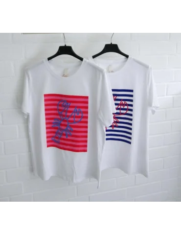 ESViViD Damen T- Shirt kurzarm weiß rot blau...