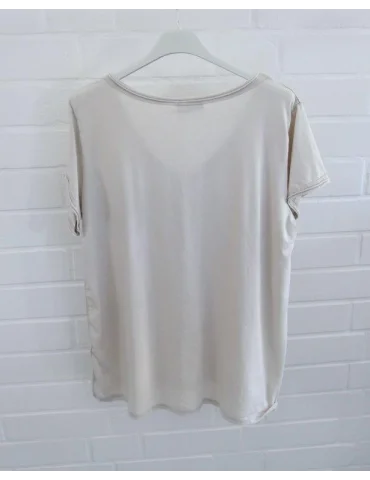 Damen Basic Shirt kurzarm beige Brusttasche Baumwolle Onesize 36 - 42 3159