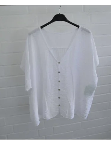 Weiße Damen Bluse mit V-Ausschnitt und Knopfleiste