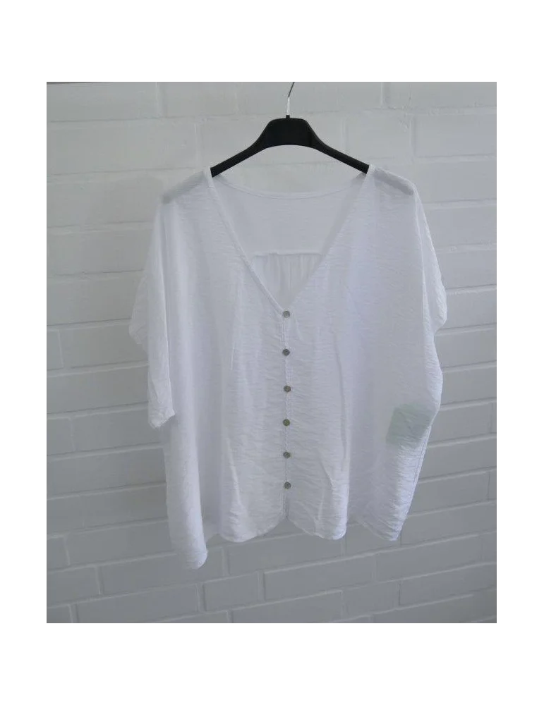 Weiße Damen Bluse mit V-Ausschnitt und Knopfleiste