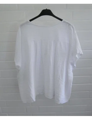 Rückansicht Weiße Damen Bluse mit V-Ausschnitt und Knopfleiste