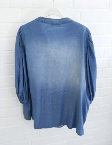 Xuna Damen Bluse Jeanslook kurzarm blau...