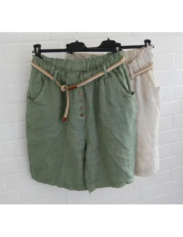Damen Bermuda Shorts 100% Leinen beige uni...