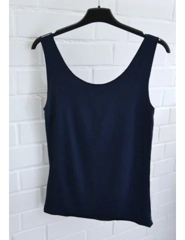 Rückansicht Nahtloses Damen Tanktop in Marine mit Rundhalsausschnitt auf einem Kleiderbügel