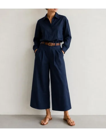 Damen Bluse Cropped Gummizug Bund dunkelblau...