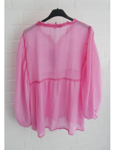 Rückansicht Transparente pinke Bluse mit 3/4 Fledermausärmel