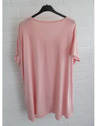 Rückansicht Lachsfarbenes V-Ausschnitt Shirt für Damen und Oversize Schnitt