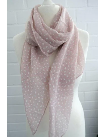 Schal Tuch Loop Made in Italy Seide Baumwolle rose weiß Herzen S 305