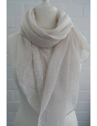 Schal Tuch Loop Made in Italy Seide Baumwolle beige weiß Herzen S 305