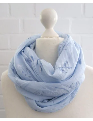 Schal Tuch Loop Made in Italy Seide Baumwolle hellblau Blumen S 296