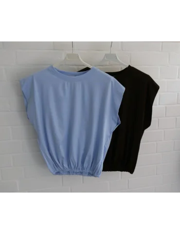 Damen Shirt ärmellos hellblau Gummizug Cropped...