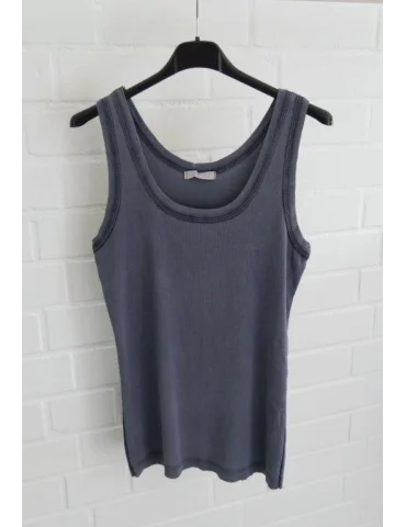 Grau-blaues Damen Ripp-Tanktop mit Vintage-Waschung auf schwarzem Kleiderbügel