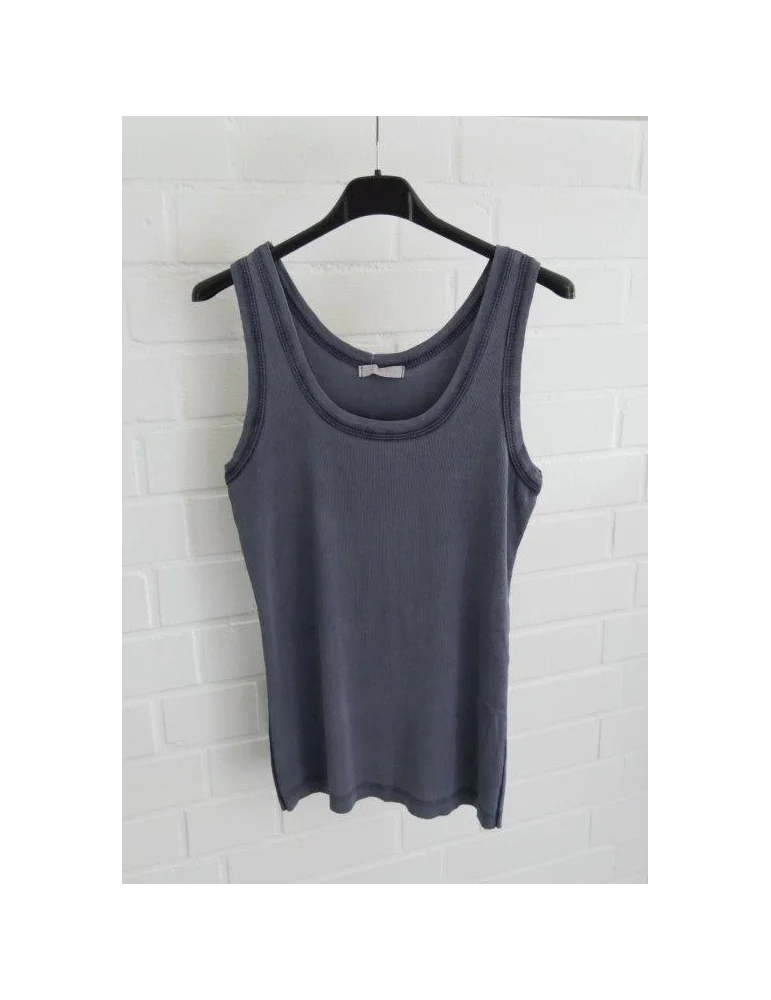 Grau-blaues Damen Ripp-Tanktop mit Vintage-Waschung auf schwarzem Kleiderbügel
