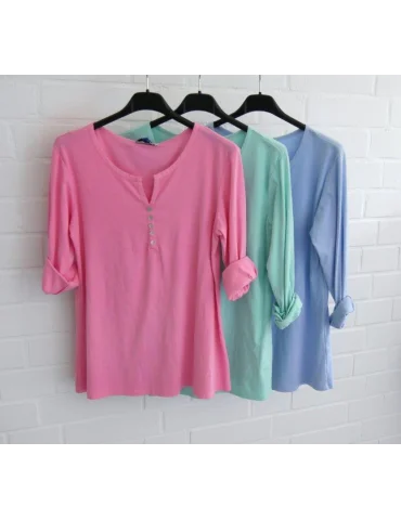 Damen Henley Shirt langarm hellpink uni mit...