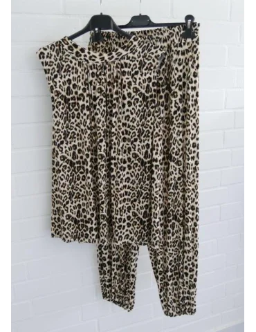 Damen-Top ärmellos beige schwarz Leo Stehkragen...
