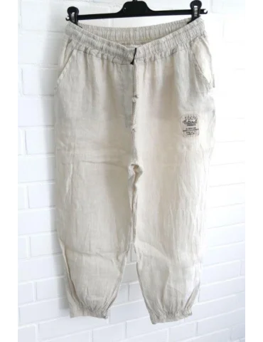 Beige Leinenhose mit Gummizug am Fußende