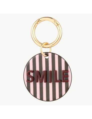 Schlüssel- bzw. Taschenanhänger in rose braun gestreift mit SMILE Schriftzug
