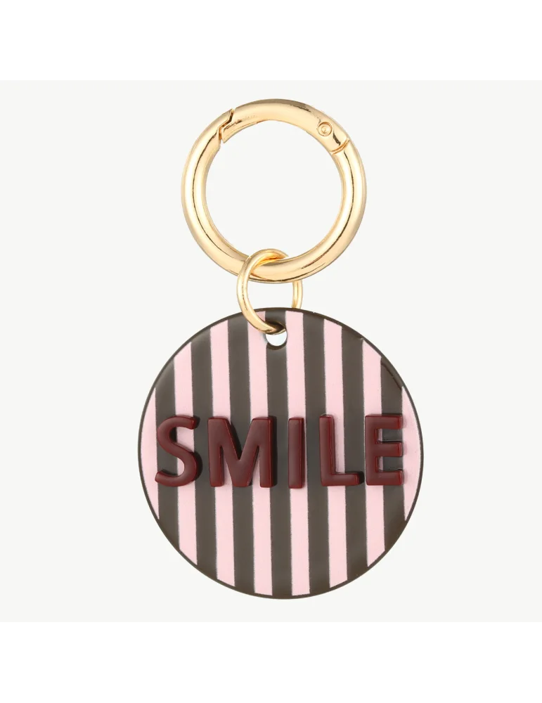 Schlüssel- bzw. Taschenanhänger in rose braun gestreift mit SMILE Schriftzug