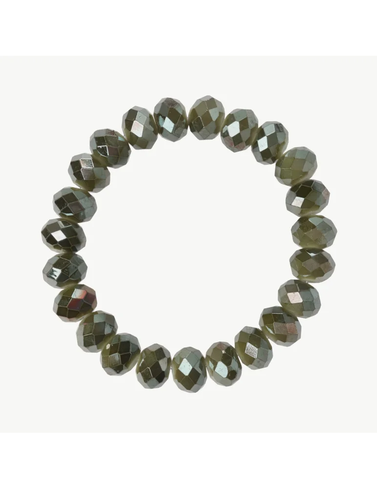 Olivgrünes Kristallarmband mit ca. 1 cm dicken Perlen
