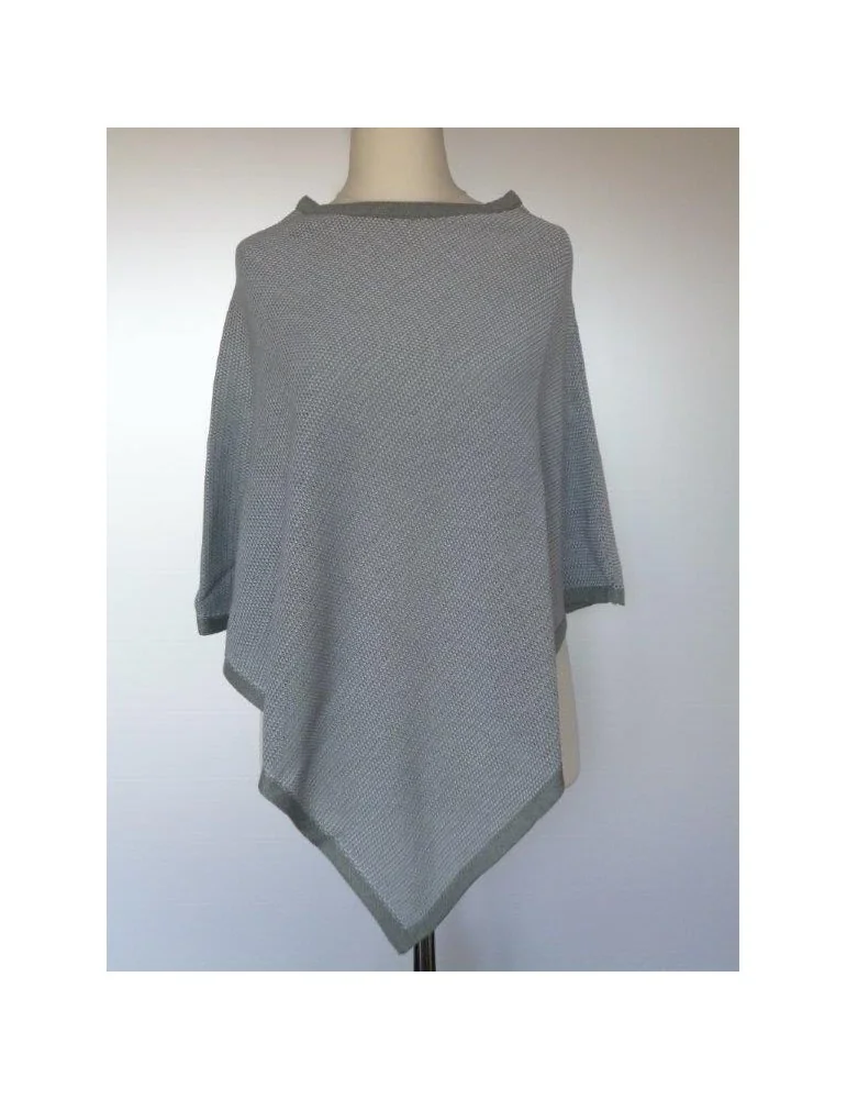 Zwillingsherz Poncho Cape Stola hellgrau grau creme meliert mit Baumwolle