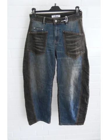 Lässige Damen-Jeans im Two-Tone Patchwork-Design mit dunkelgrauen und blauen Denim-Elementen