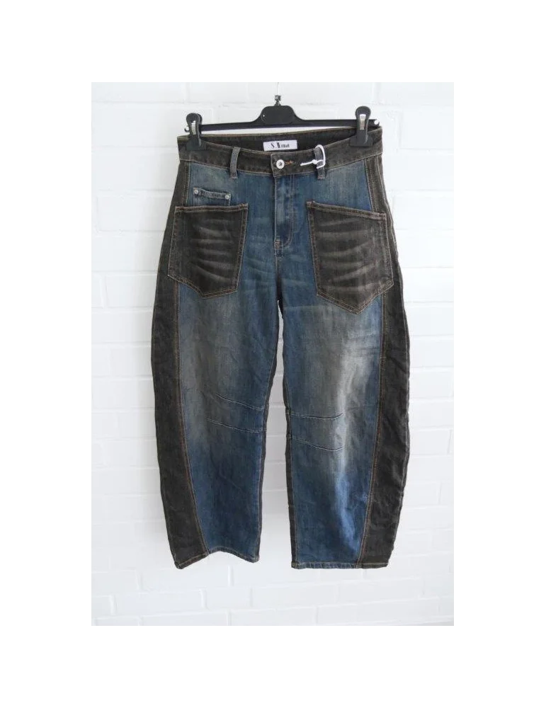 Lässige Damen-Jeans im Two-Tone Patchwork-Design mit dunkelgrauen und blauen Denim-Elementen