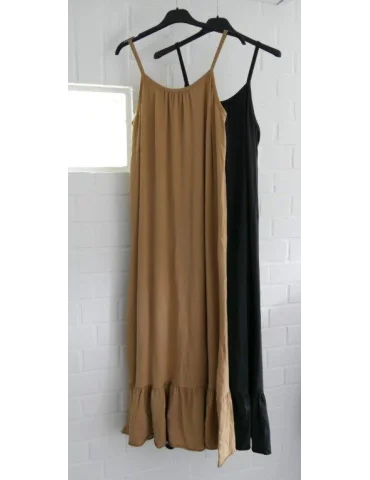 Damen Maxikleid Spaghettiträger camel uni...