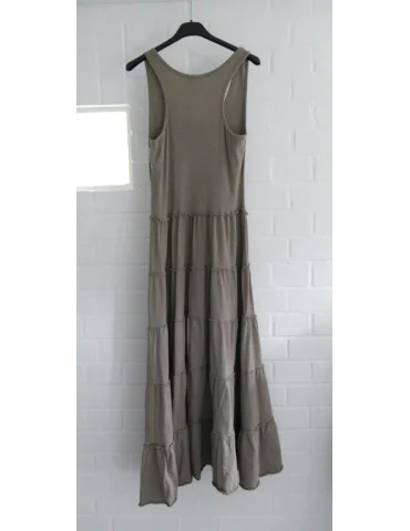 Rückansicht Taupe Maxikleid mit Volants und ärmellosem Design