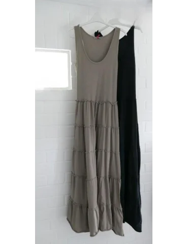 Damen Maxikleid Träger Kleid schwarz uni...